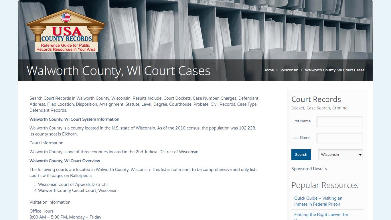 Walworth County, WI Court Cases | Name Search