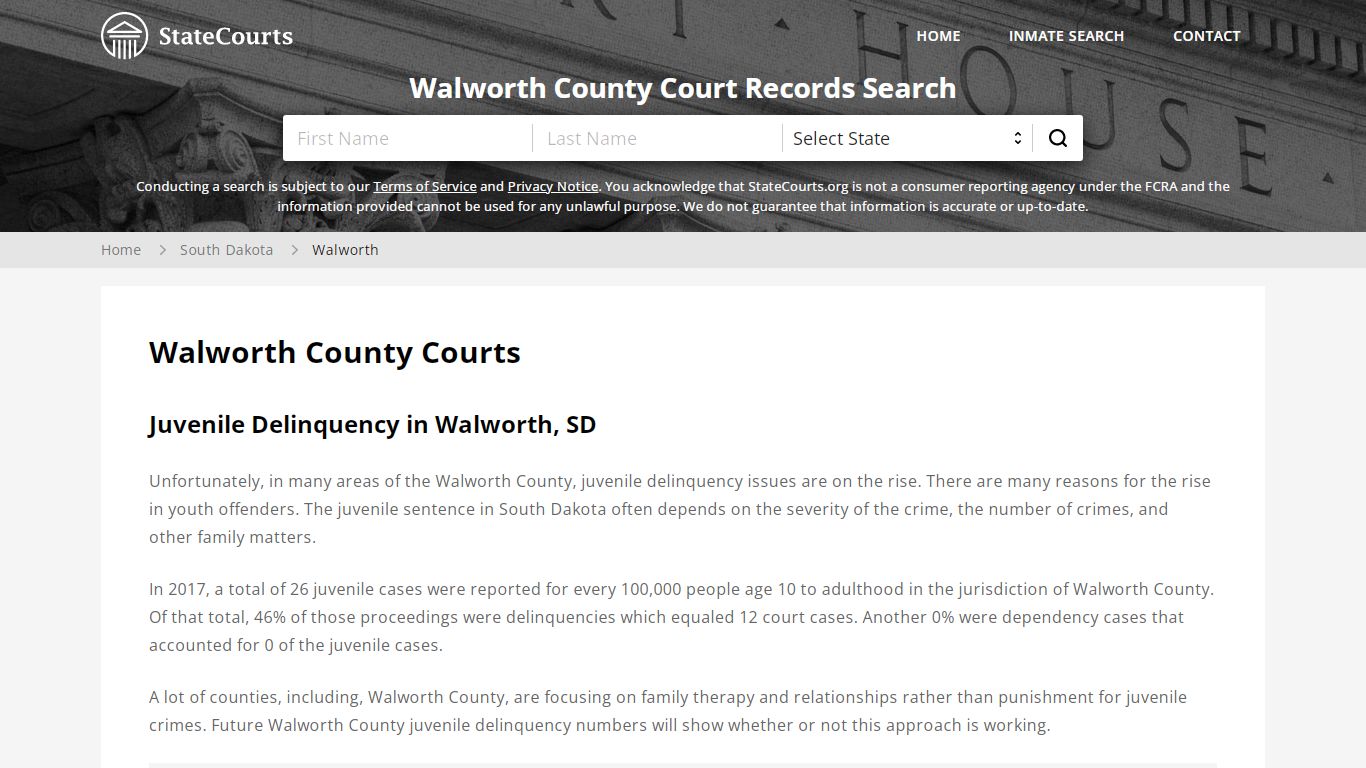 Walworth County, SD Courts - Records & Cases - StateCourts