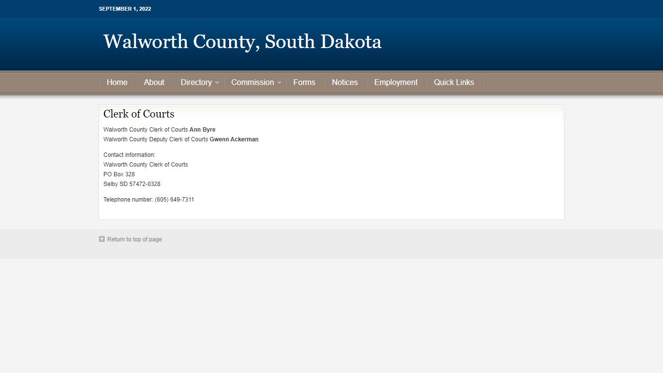 Clerk of Courts - Walworth County, South Dakota